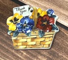 Longaberger Ceramic Basket Tie-On Accessory Floral Design 23066 THANK YOU