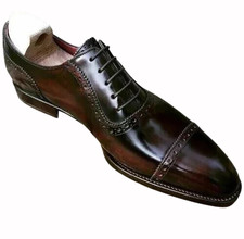 Handmade Cap Toe Brown Genuine Leather Dress Office Oxford Lace Up Shoes For Men