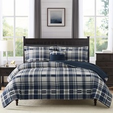 MaiR ve Full Size Comforter Set Navy Blue, Plaid Design Comforter Set 7 Piece...