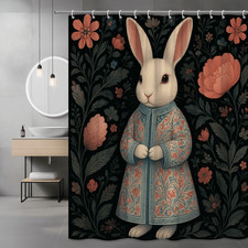 Cute Floral Bunny Shower Curtain for Kids Room Decor