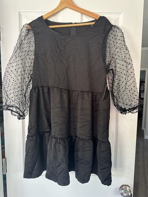 Speechless Juniors Plus 3/4 Sheer Sleeve Mini Dress Size XXL NWT Black Ret. $69