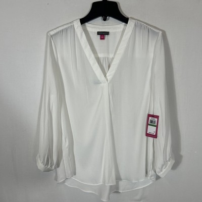 $74 Vince Camuto Womens Top Size L V-Neck 3/4-Sleeve White Blouse Relaxed NWT