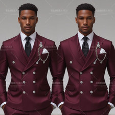 Burgundy Men's Suit Peak Lapel Business Wedding Groomen Party 3Pcs Prom Jacket