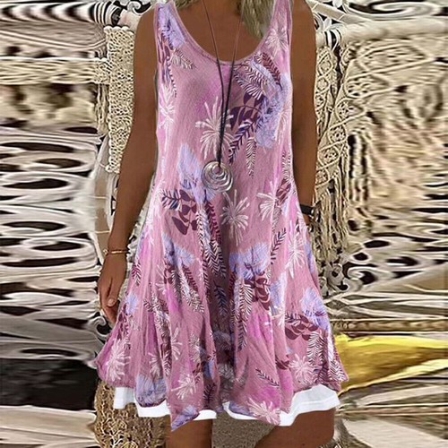 Women's Floral Print Sleeveless Midi Dress Ladies Summer Holiday Short Sundress - Bild 13 von 15