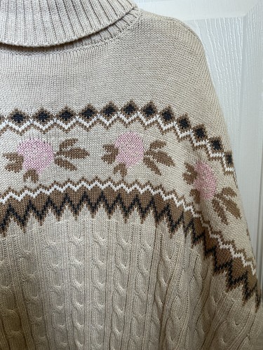 Janie And Jack Girls Poncho Beige Pink Floral Cable Knit Sweater Sz 8 - Picture 4 of 6