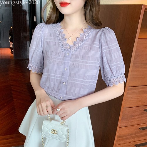 Korean Women Chiffon Summer Casual Career Business Workwear Blouse Tops T-shirts - Picture 30 of 71