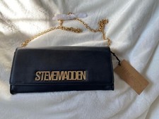 NWT Steve Madden Black Clutch with Gold Logo and Gold Chain Strap
