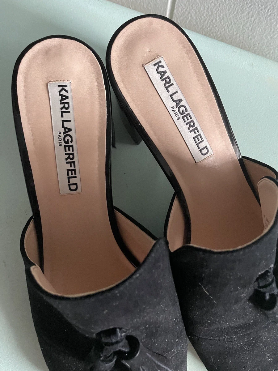 Karl Lagerfeld Hettie Mules Black Suede Leather 2.5