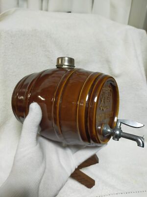 Suntory Whisky Barrel Type Pottery Pot ( empty) Wood Base Vintage