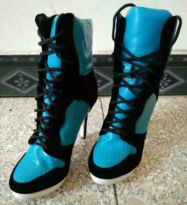 Details about   Women's Pointy Toe Lace Ups Thick Heel High Top Ankle Boots Sneaker Pattern New 