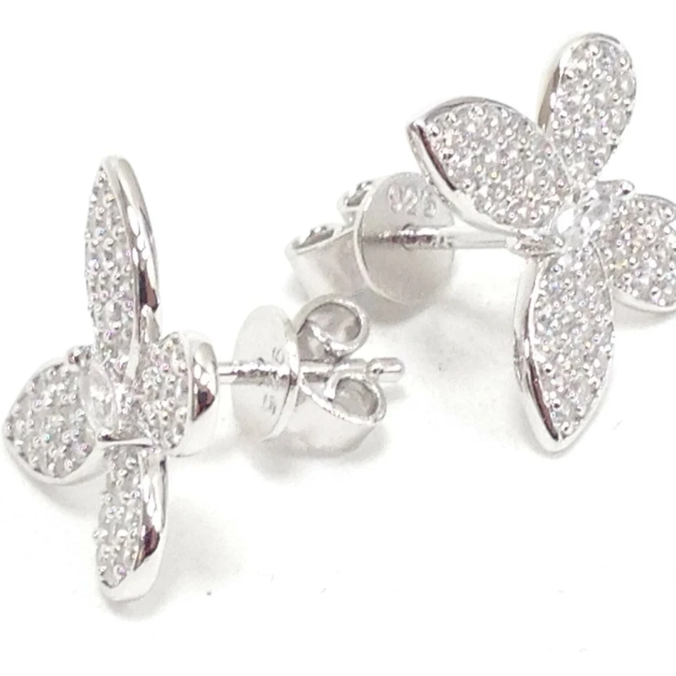 Rhodium Over 925 Sterling Silver CZ Stone Butterfly Earrings Jewelry New - Image 4 of 4