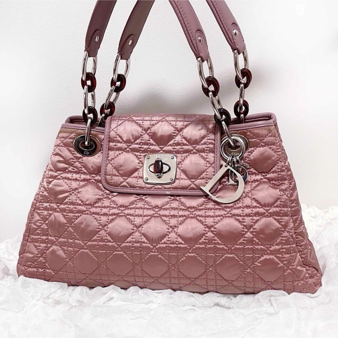 Sac à main CHRISTIAN DIOR point cannage fermeture tournante nylon rose femmes occasion authentique