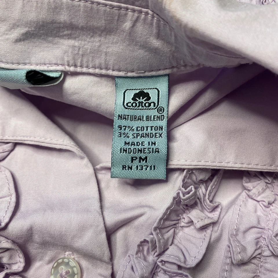 Top Valerie Stevens Petite para mujer talla PM lila púrpura manga larga botones volantes Foto 4 de 4