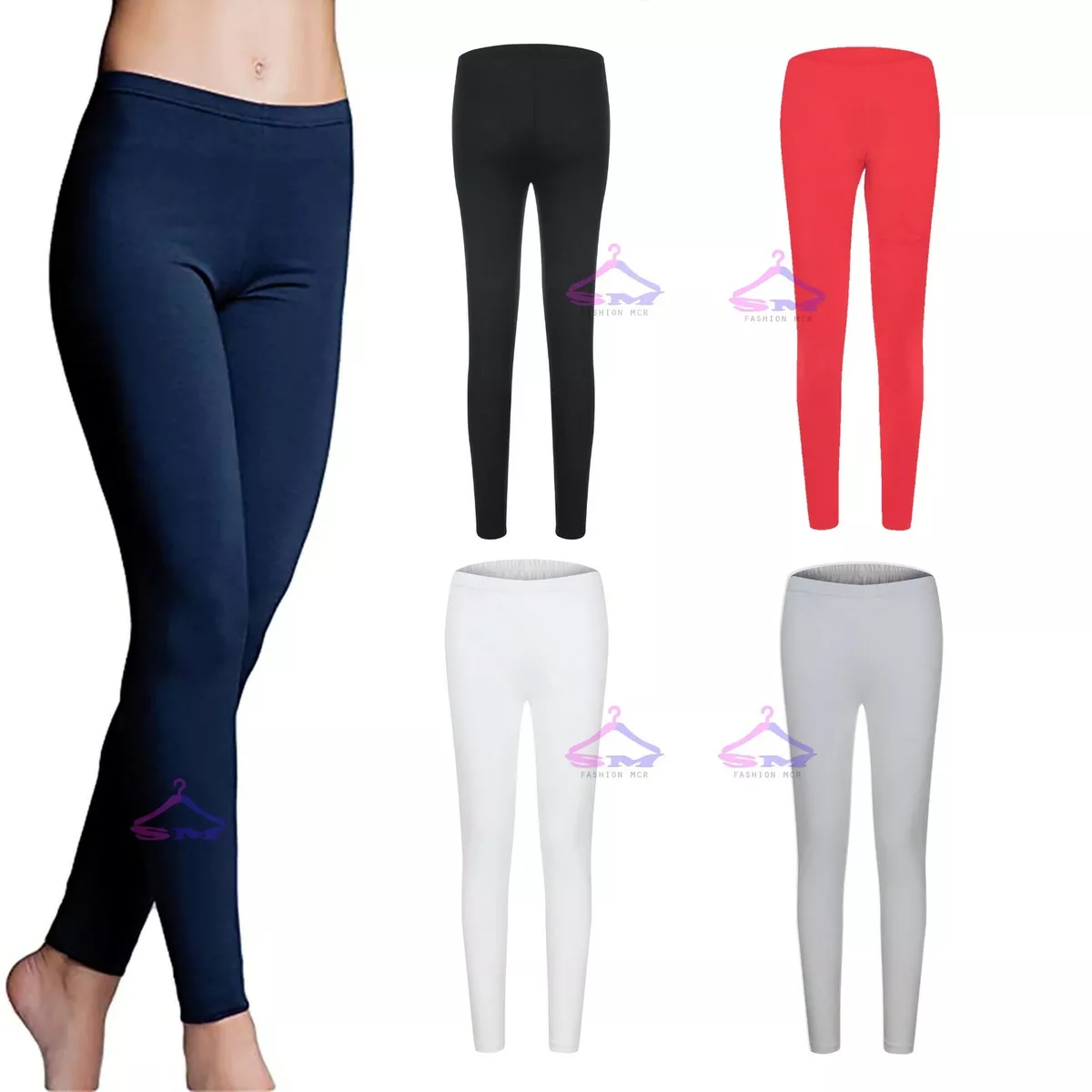 NEW LADIES DELUXE QUALITY COTTON LEGGINGS FULL LENGTH ALL SIZES COLORS UK  8-24