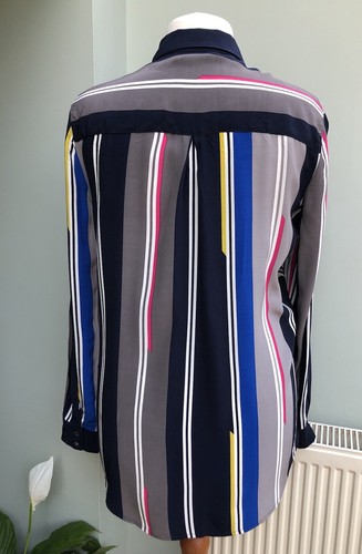 Ladies Tommy Hilfiger Striped Blouse Size 12 Blue Grey White Pink 42” Bust L/S - Picture 2 of 10