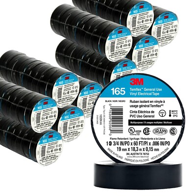 3M Temflex Vinyl Electrical Tape 165 Multi-purpose 3/4'' X 60FT Black 100 Rolls