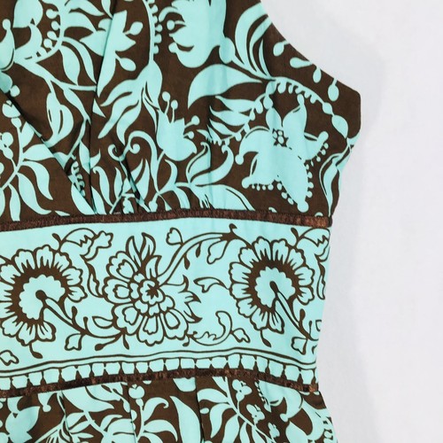 Abito Chadwicks donna 14P turchese acqua marrone cottage core senza maniche boho - Foto 4 di 15