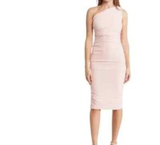 Love X Design One Shoulder Bodycon Midi Dress Rose Quartz Pink Mesh SZ XS M L