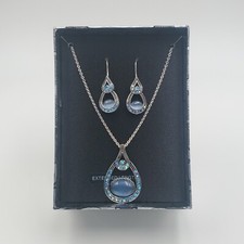 Cute Gift Elegant Silver Blue 2 Piece Jewelry Set Necklace Earrings in Box