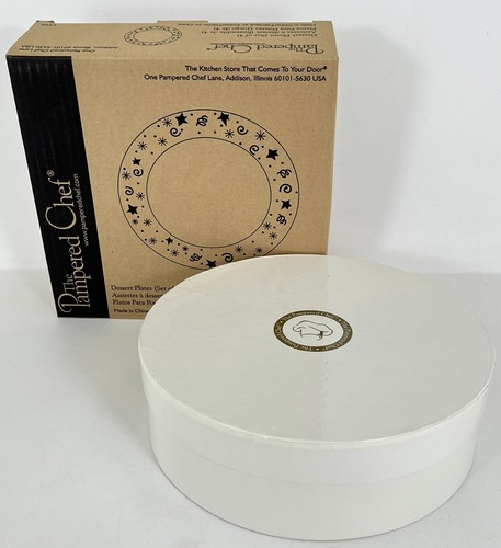 Pampered Chef Dessert Plates 8" 1996 White Gold Celebration Stars New in Box - Picture 5 of 5