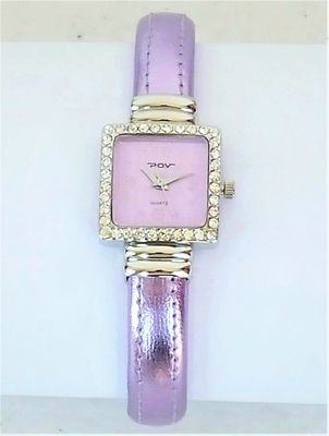 POV Womens Watch Wristwatch Bangle Lavender Metallic Band Crystals Point Of View