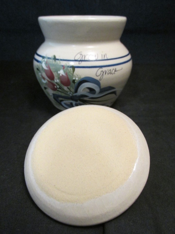 Casey Pottery Hand Painted Pottery Pot Jar & Lid "Grow In Grace
