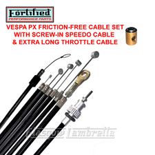 Vespa PX Non-Disc BLACK FRICTION FREE CABLE SET, SCREW IN SPEEDO X-LONG THROTTLE