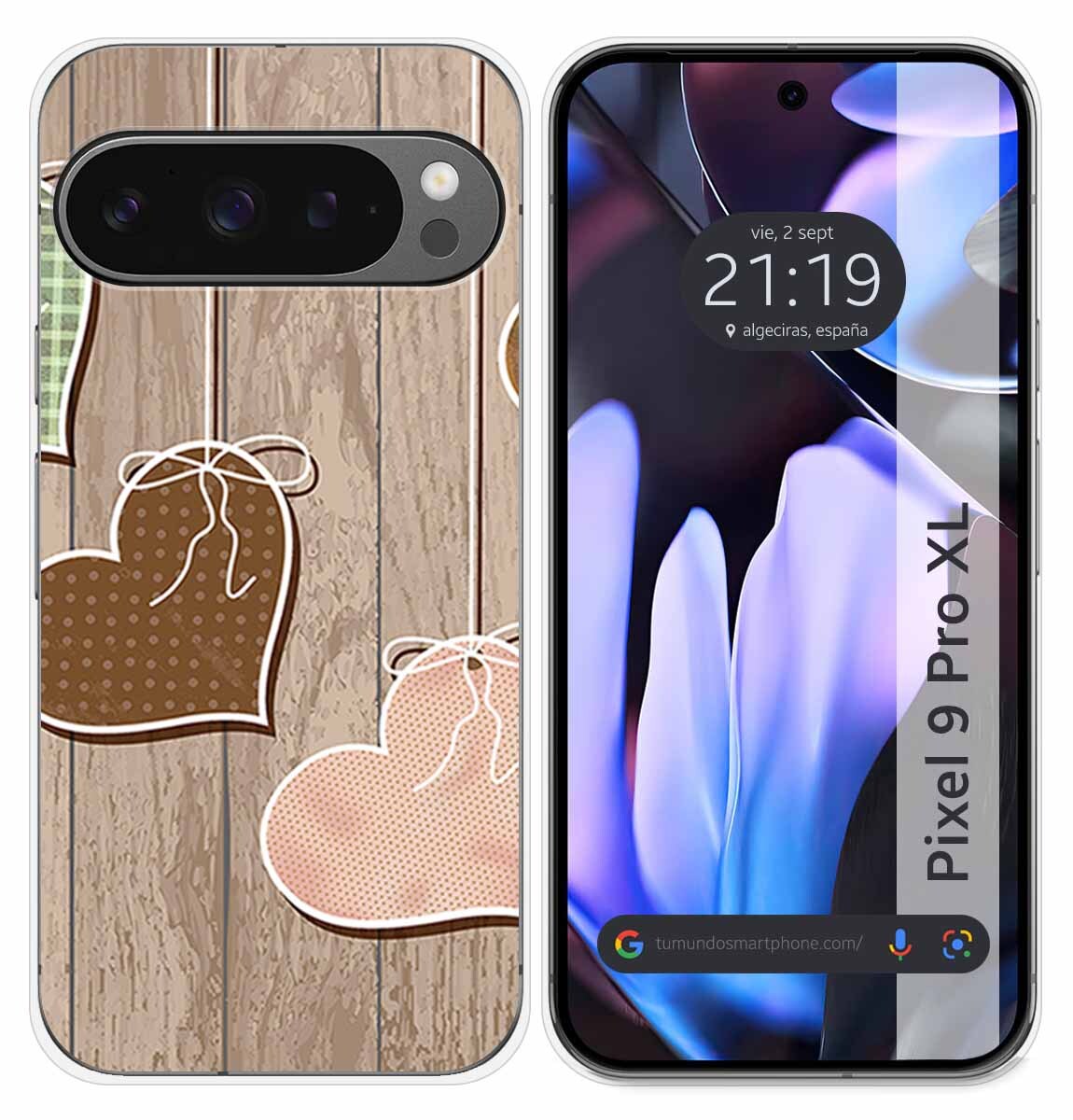 Cover Silicone per Google Pixel 9 Pro XL 5g Disegno Cuori Legno Disegni