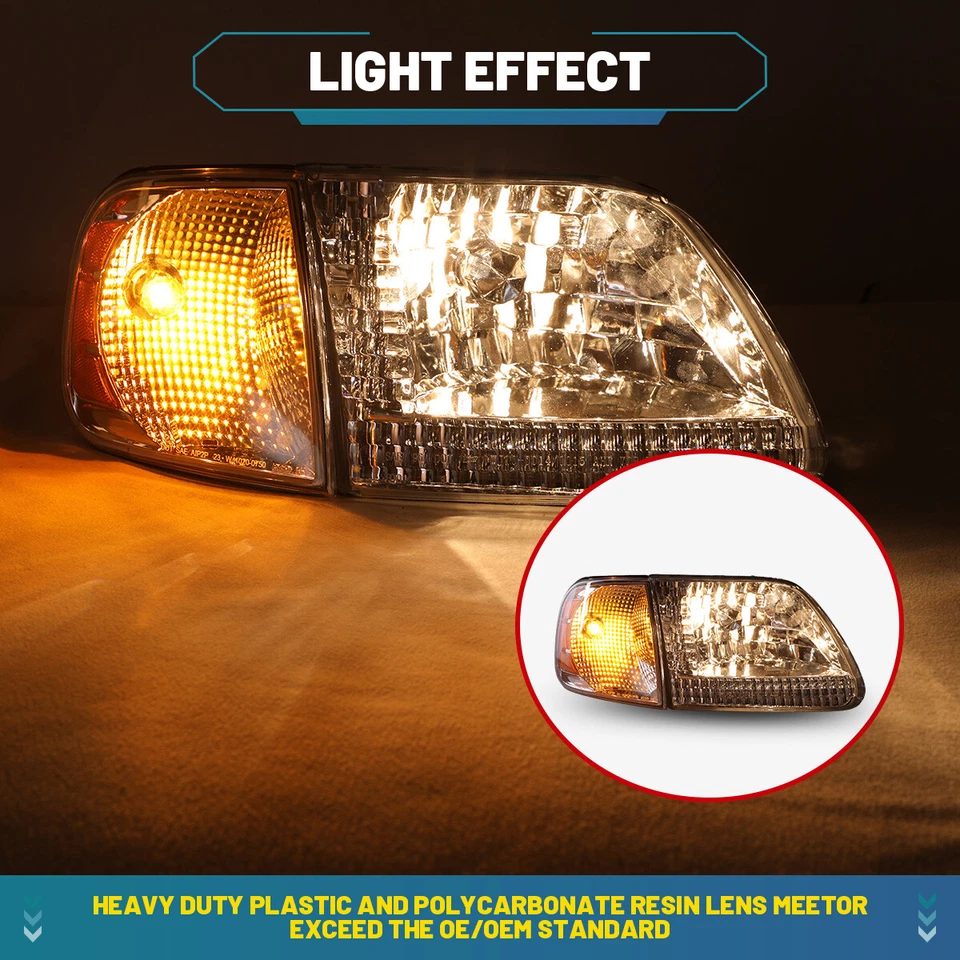 Headlights For 1997-2003 Ford F-150 97-99 F-250 XLT XL Front Driving Headlamp - Image 4 of 4