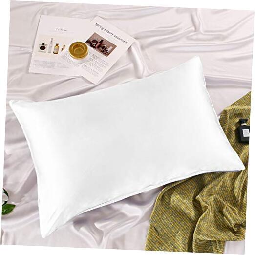 100% Silk Pillowcase for Hair and Skin, Soft Smooth Cooling Standard White-image