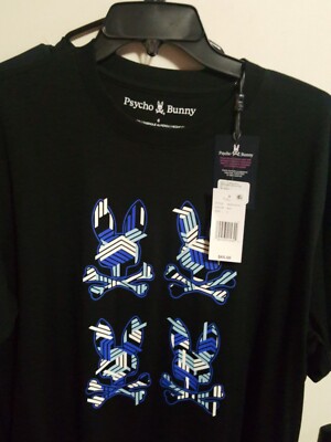 4-NWT-2025-Psycho Bunny Bunny Black Men's Tee Shirts-LG-GREEN