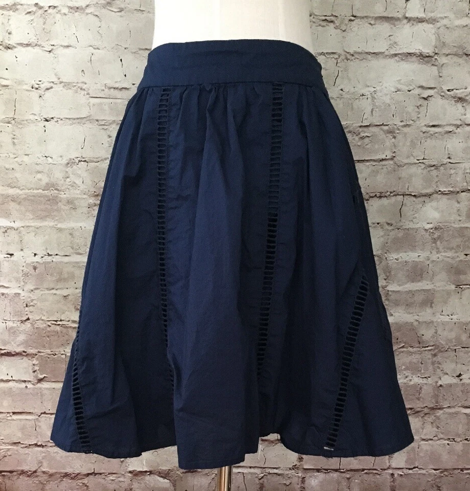 Joe Fresh 女式 A 字裙 2 码深蓝色棉质孔眼装饰弹性腰围  — 第 2/4 张图片