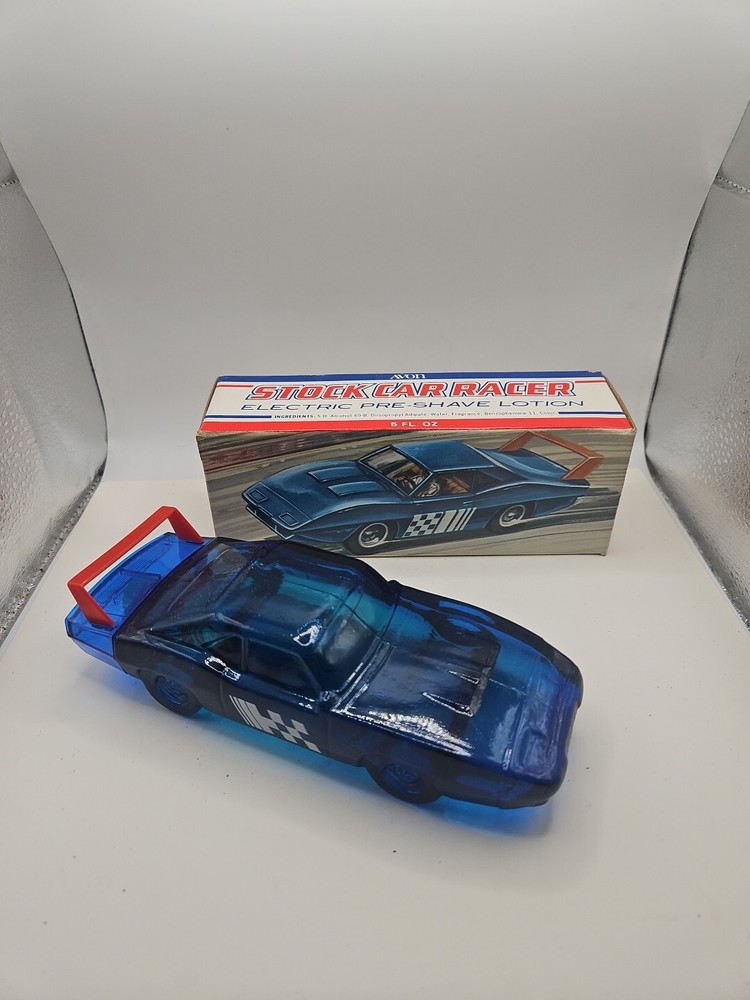 Avon Stock Car Racer Glass Bottle In Original Box 5 Oz Electric Pre-Shave Lotion