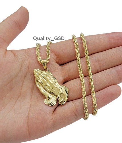 Real 10k gold charm pendant Praying Hand 10kt Yellow For chain Men Women - Picture 11 of 11