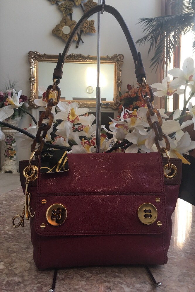 NWT MILLY Sophia Berry Leather Gold Chain Shoulder Bag Purse