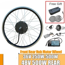Electric Bicycle Conversion Kit 36V/48V 250W-1500W Front Rear Hub Motor Wheel 