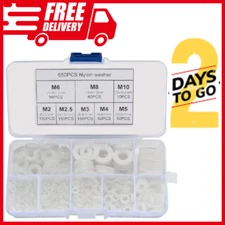 650 Pcs White Nylon Flat Washer Assortment Kit, round Flat Nylon Washers for Hou