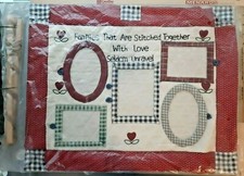 FAMILY PICTURE FRAME COUNTRY STITCH HOME HANGING HOLDER 5 PICS NIP 21'' X 17''