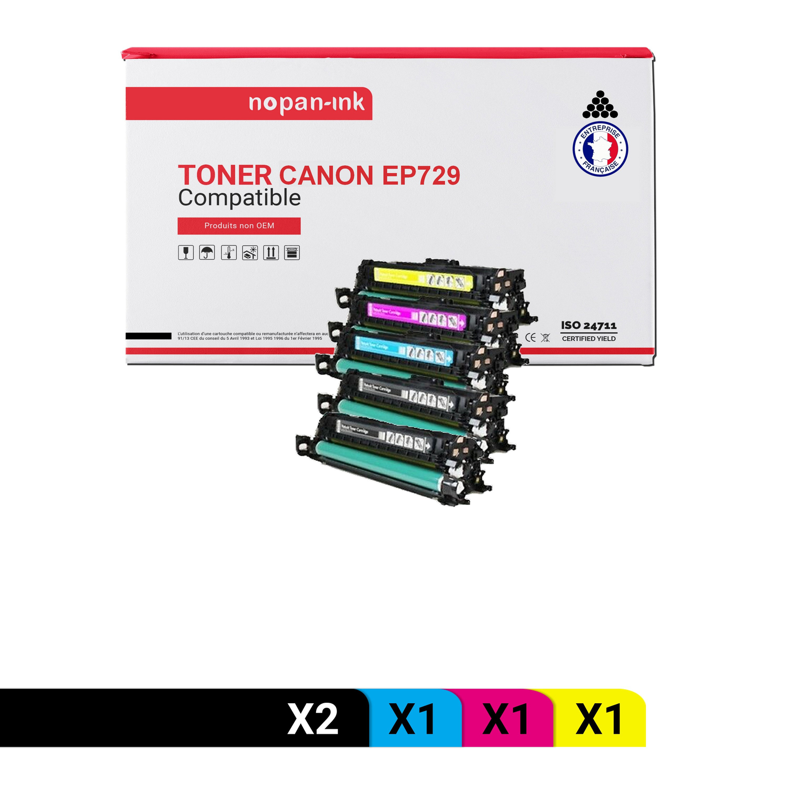 Toner EP729 BK et Couleur NOPAN-I compatible Canon | Pack de 5 cartouches
