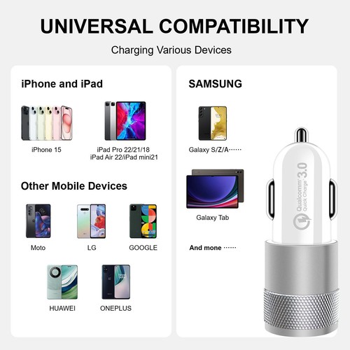 Car Plug Power Charger QC3.0 USB Adapter For Samsung Galaxy S24 Ultra S23 S21 FE - 第 11/39 張圖片