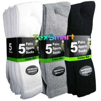 10/20 Pairs Mens Cotton Rich Cushion Sole Sport Socks Shoe Size 6-11 Black White