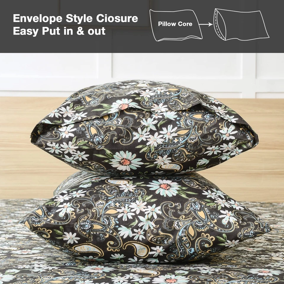 Комплект простыней с цветочным принтом черный пейсли королевский размер 6 предметов мягкий узор - Изображение 3 из 4