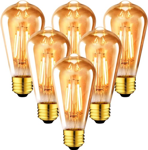ANWIO Vintage Edison Light Bulb ST21 LED 6 Count (Pack of 1), 7w-amber Glow