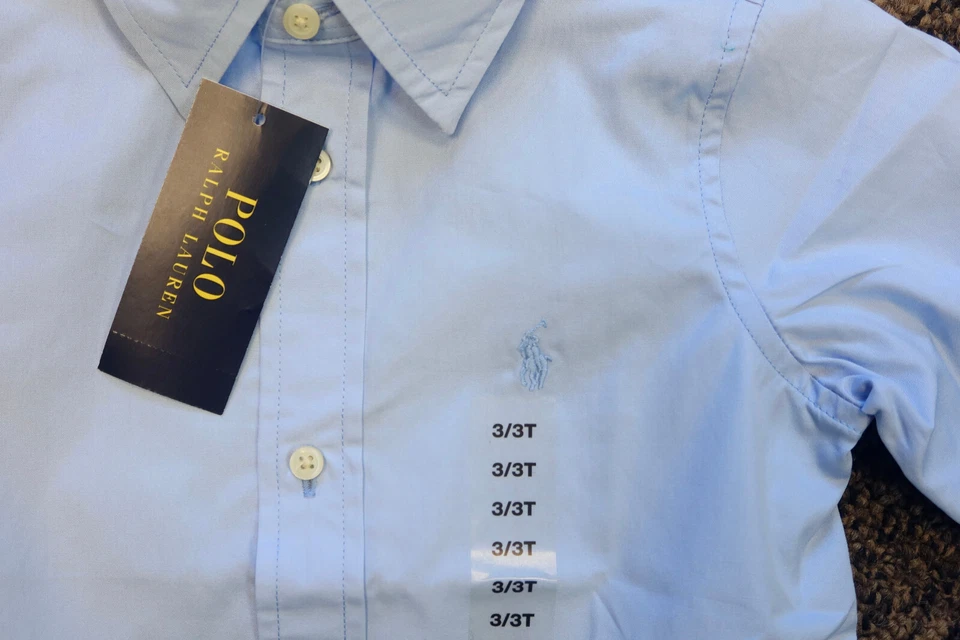 Nueva Camisa de Vestir Polo Ralph Lauren Niño Pequeño Manga Larga - 3/3T - Azul Elite Foto 2 de 4