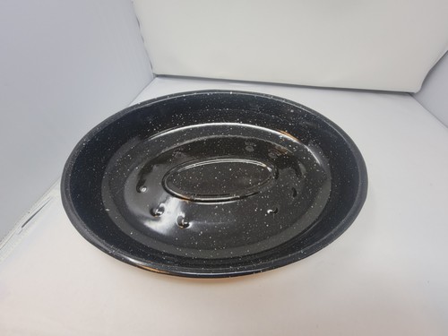 Vintage Black & White Speckled Enamel Roasting Pan w/ Lid 16×12×4 - Picture 7 of 9