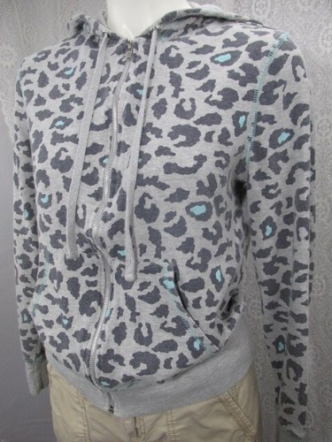 No Boundaries Pullover Gray Blue Leopard Print Knit Full Zip Hoodie, Size M - Picture 3 of 11
