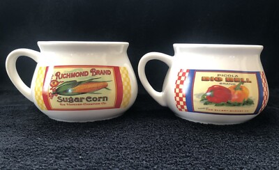 Set of 2 Soup Mugs Vegetable Crate Label Bell Pepper Sugar Corn Dat l Do It