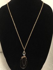 30? Vintage Gold Tone Chain Necklace Natural Stone Pendant Lobster Claps #6