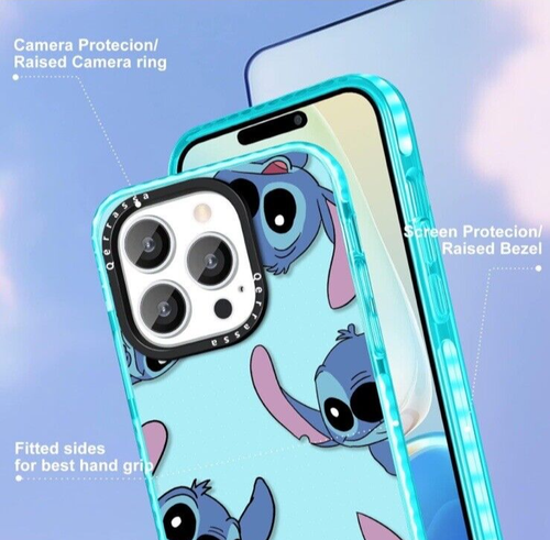 Lilo and Stitch iPhone 14 Pro Max Case - Protective Blue Case with Cute Cartoons - Picture 2 of 6