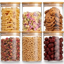 Glass Storage Jars with Bamboo Lid, 27 OZ Airtight Food Storage Jar... Fast Ship